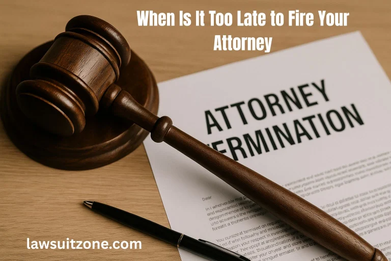 A close-up photograph of a judge’s wooden gavel resting beside legal papers labeled “Attorney Termination,” symbolizing the decision to fire a lawyer.