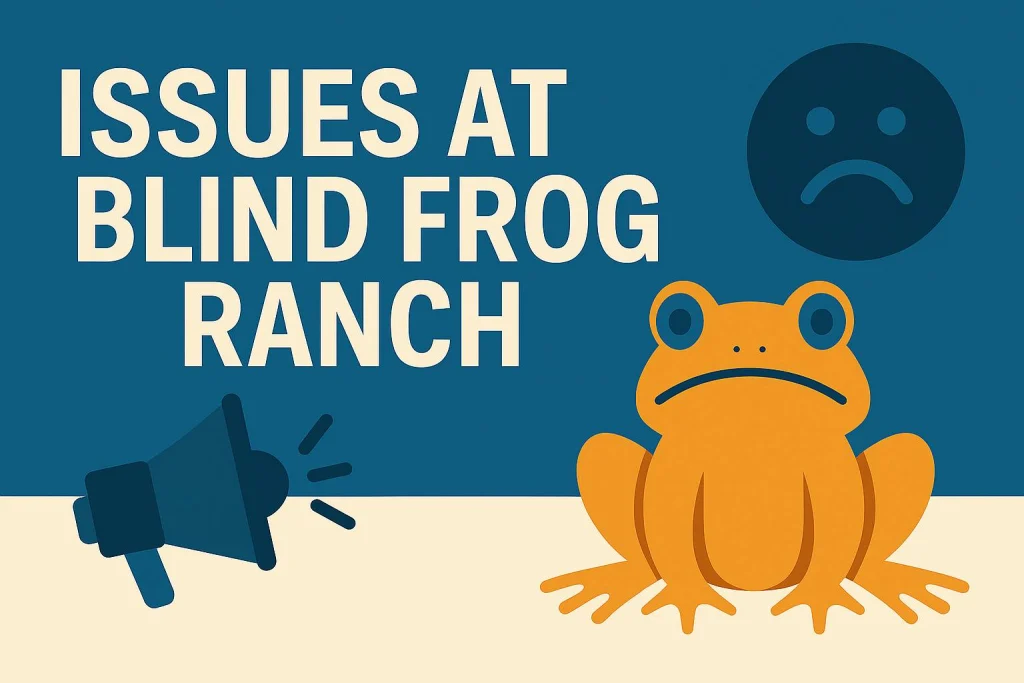 Courtroom illustration with judge’s gavel and legal papers highlighting Blind Frog Ranch lawsuit update in Utah, flat vector style