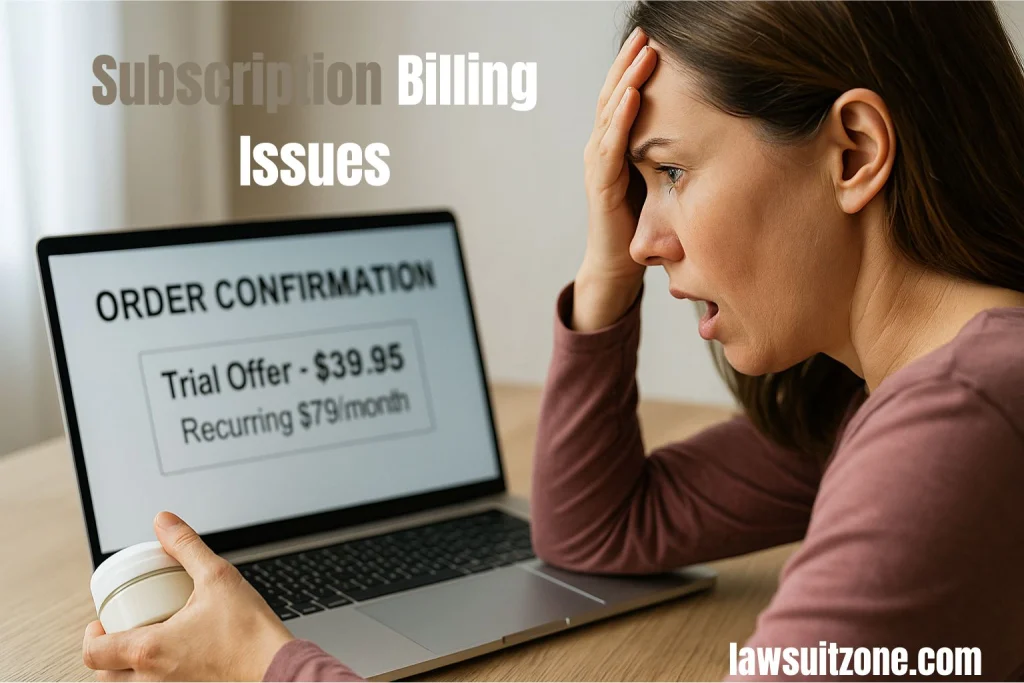 Crepe Erase subscription trap concept showing consumer surprised by hidden recurring billing on trial offer.