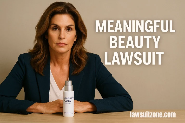 Cindy Crawford pictured with a Meaningful Beauty product, highlighting the ongoing Meaningful Beauty Lawsuit and consumer concerns in 2025.