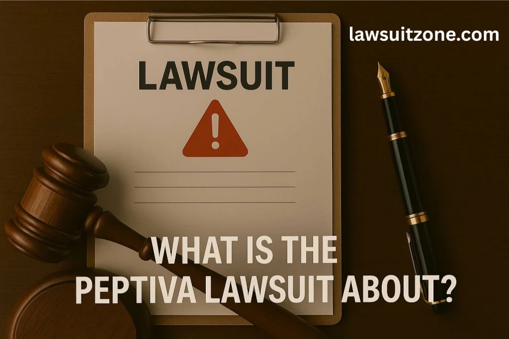 Realistic photo of a courtroom scene with legal files labeled “Supplement Lawsuits,” a gavel on top, and blurred judge’s bench in the background, symbolizing ongoing legal scrutiny.