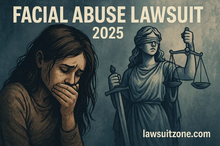 Feature image of the Facial Abuse Lawsuit 2025, symbolizing survivors’ struggle and justice.