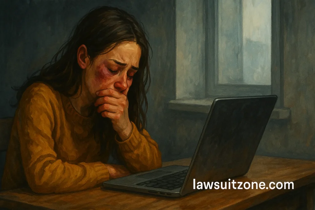 Infographic-style image representing the timeline of the Facial Abuse lawsuit from 2017 to 2025.