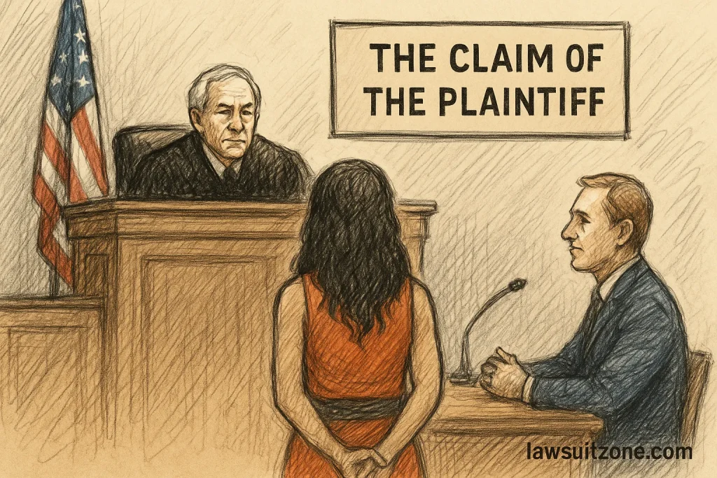 Artistic courtroom illustration representing the Disney Moana lawsuit hearing with watermark lawsuitzone.com