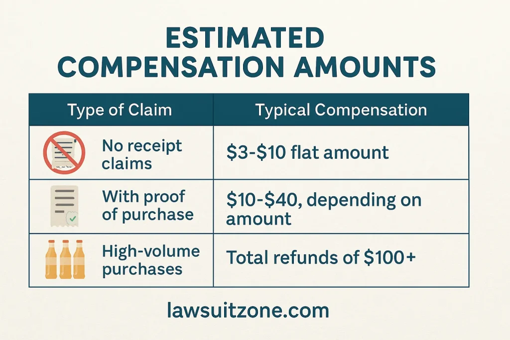 A flat-style digital infographic illustrating the impact of the Ginger Ale lawsuit on consumers, depicting people standing together for truthful advertising with symbols of law and fairness in the background, and “lawsuitzone.com” displayed at the bottom.