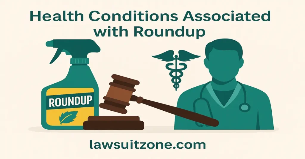 A flat-style digital illustration depicting a courtroom scene with a judge’s gavel beside legal documents, symbolizing justice and resolution in the Roundup lawsuit.