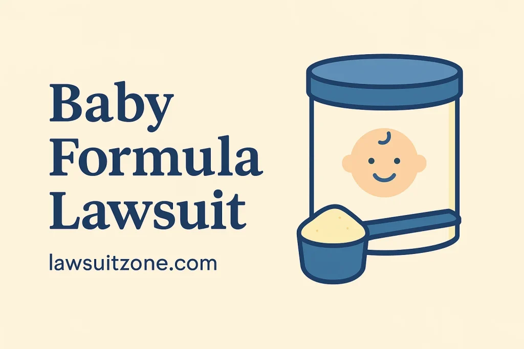 Minimalist illustration of baby formula container and scoop representing neonatal care and medical safety concerns related to the baby formula lawsuit.