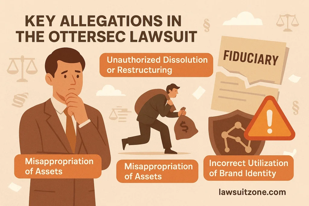 Digital illustration showing a gavel over blockchain code and smart contracts, symbolizing the legal scrutiny and governance issues in the OtterSec lawsuit.