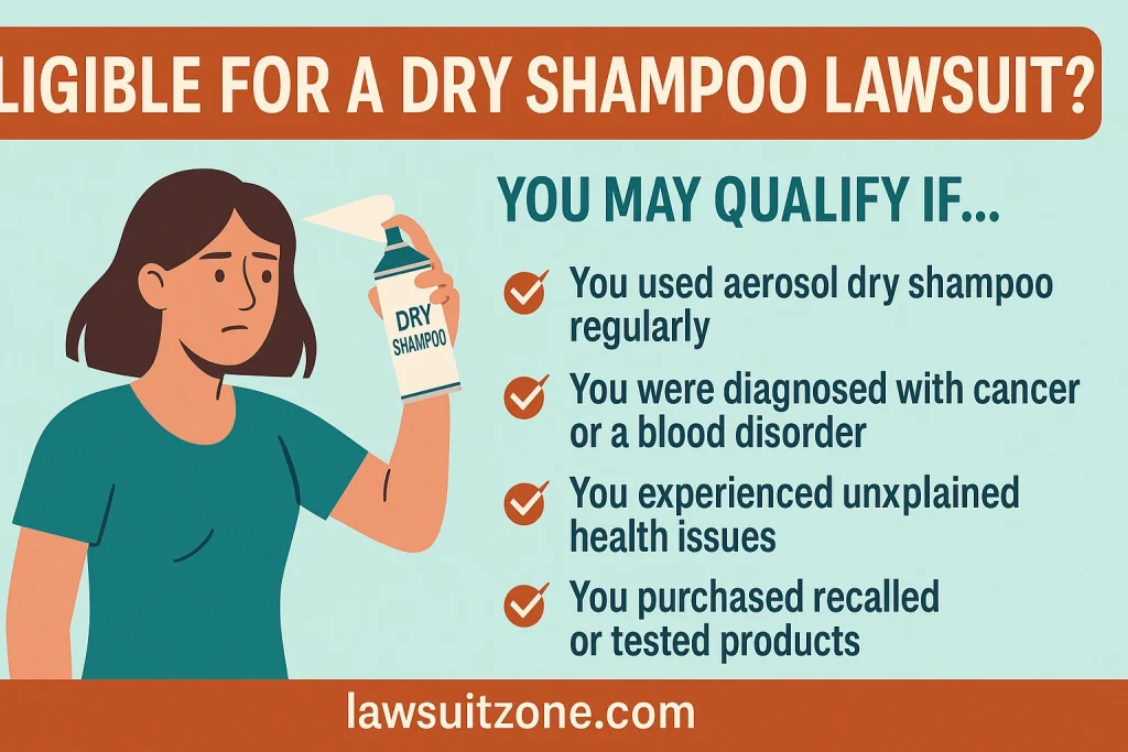 Illustration showing dry shampoo lawsuit eligibility for consumers affected by aerosol dry shampoo use