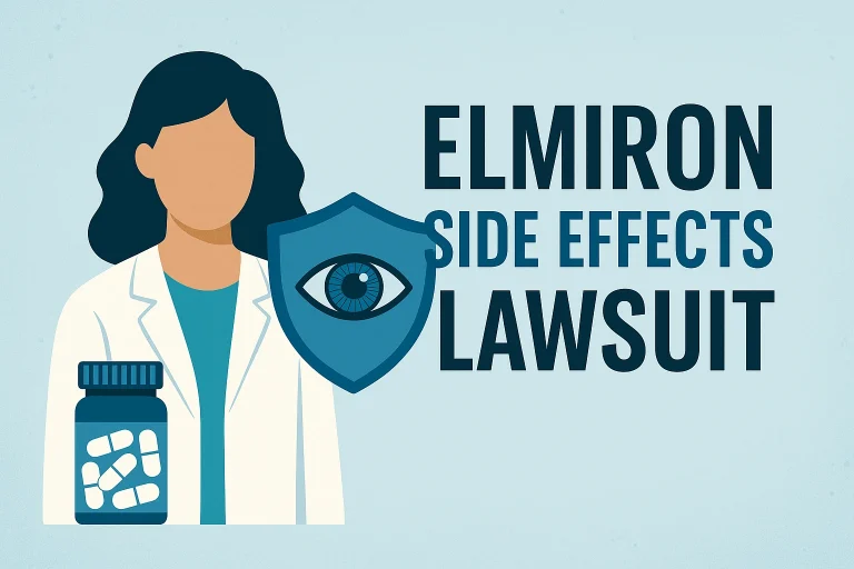 Elmiron lawsuit feature image showing eye damage risk and legal action for patients affected by Elmiron side effects