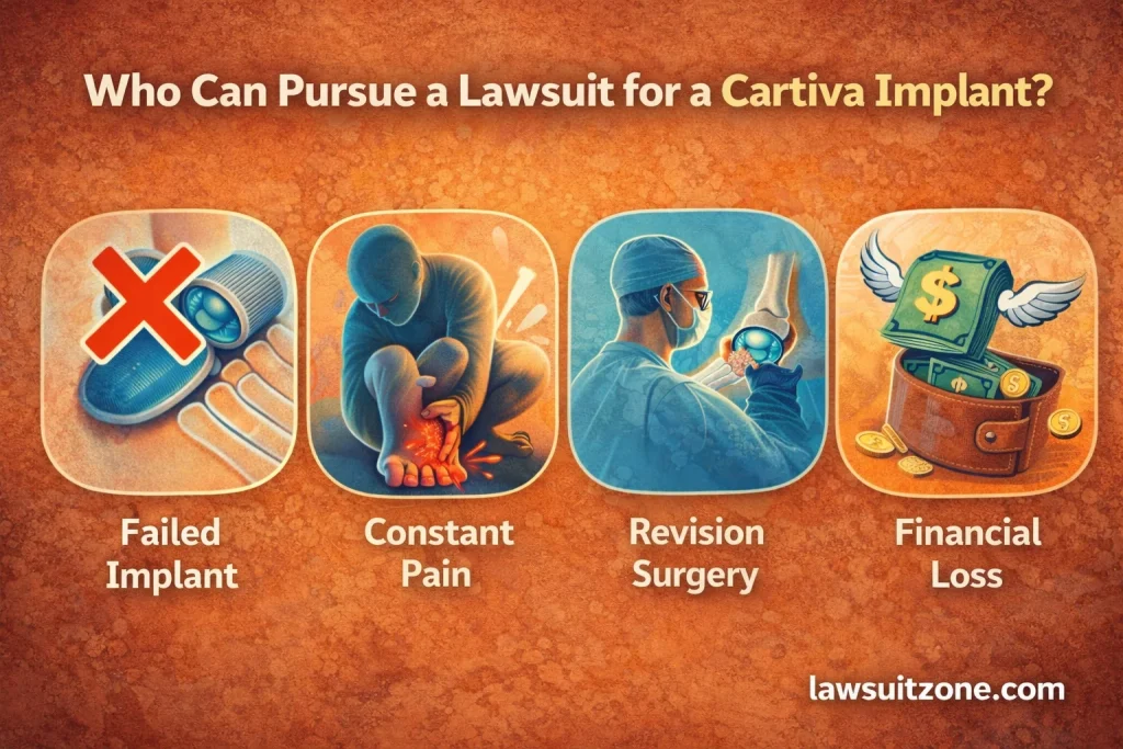 Who can pursue a Cartiva implant lawsuit including failed implant, constant pain, revision surgery, and financial loss