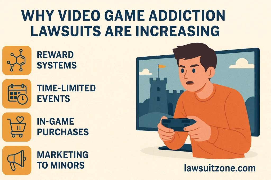 Why video game addiction lawsuits are increasing due to reward systems, in-game purchases, and marketing to minors