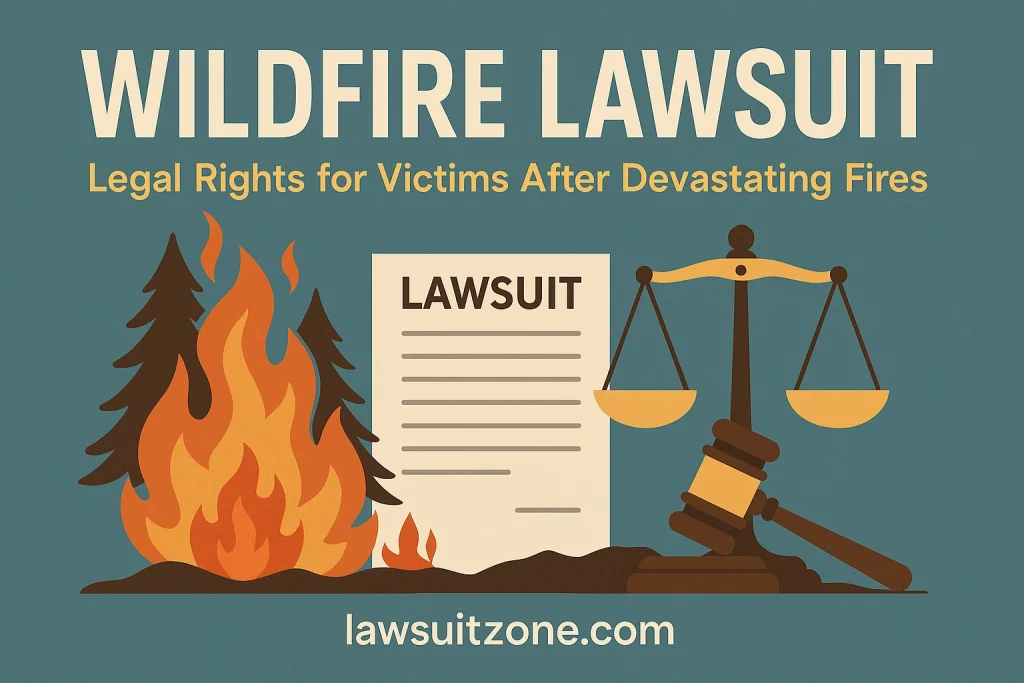 Infographic comparing wildfire insurance claims and wildfire lawsuit compensation options for fire victims